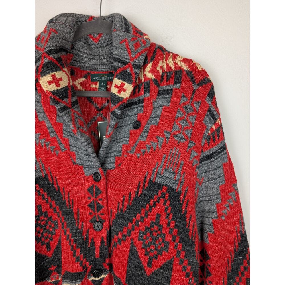 Lauren Ralph Lauren Jeans Cardigan Sweater Aztec Southwest Western NWT Size XL - Picture 3 of 10